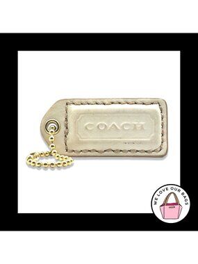 2" Y2K VINTAGE COACH Off White Polished Leather Fob Bag Charm Keychain Hang Tag